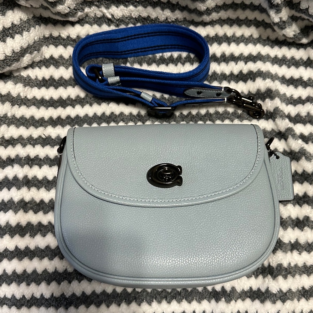 Coach Aqua Pebble Leather Willow Saddle Bag